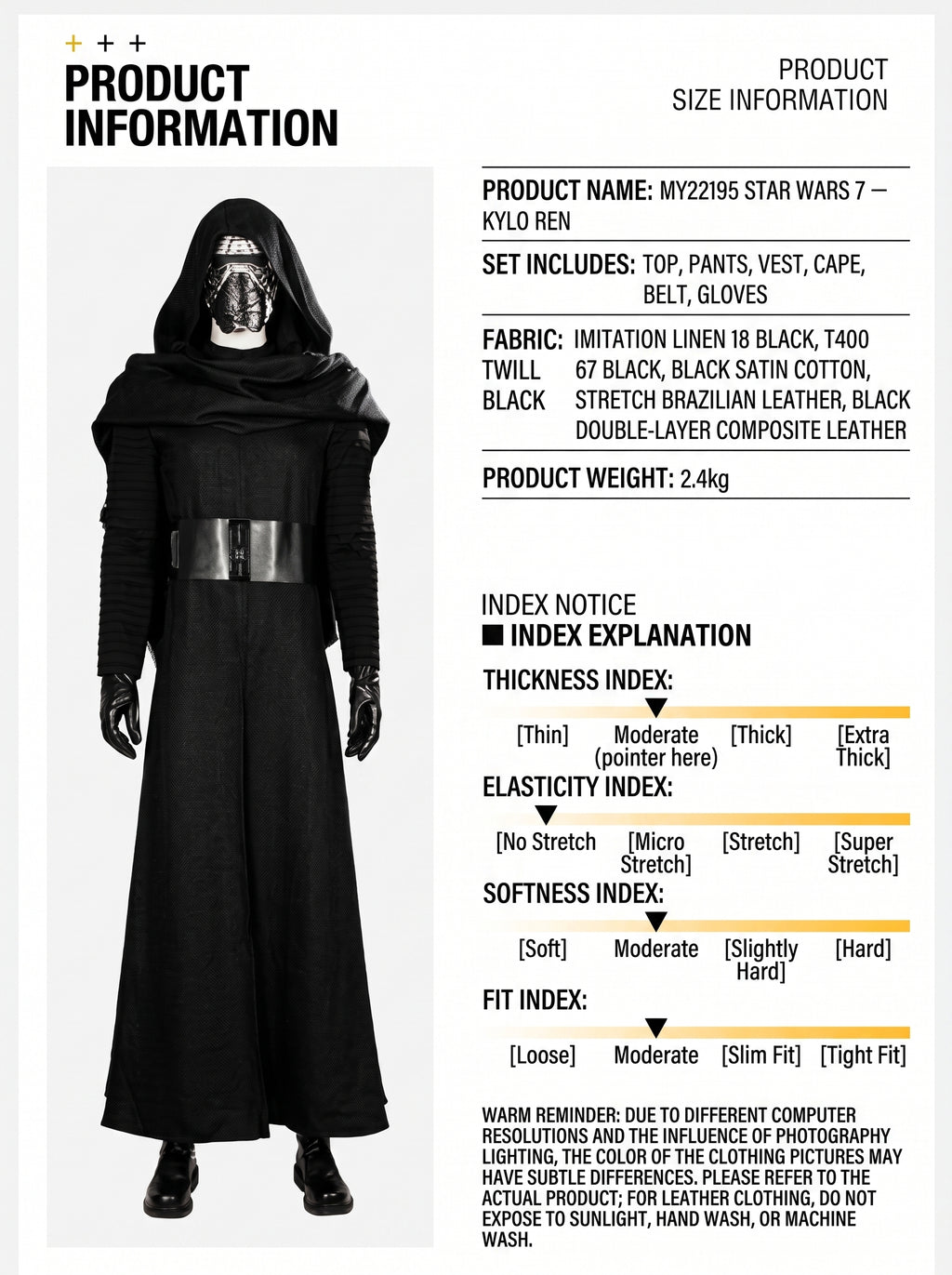 Star Wars: The Force Awakens Kylo Ren Cosplay Costume Full Set