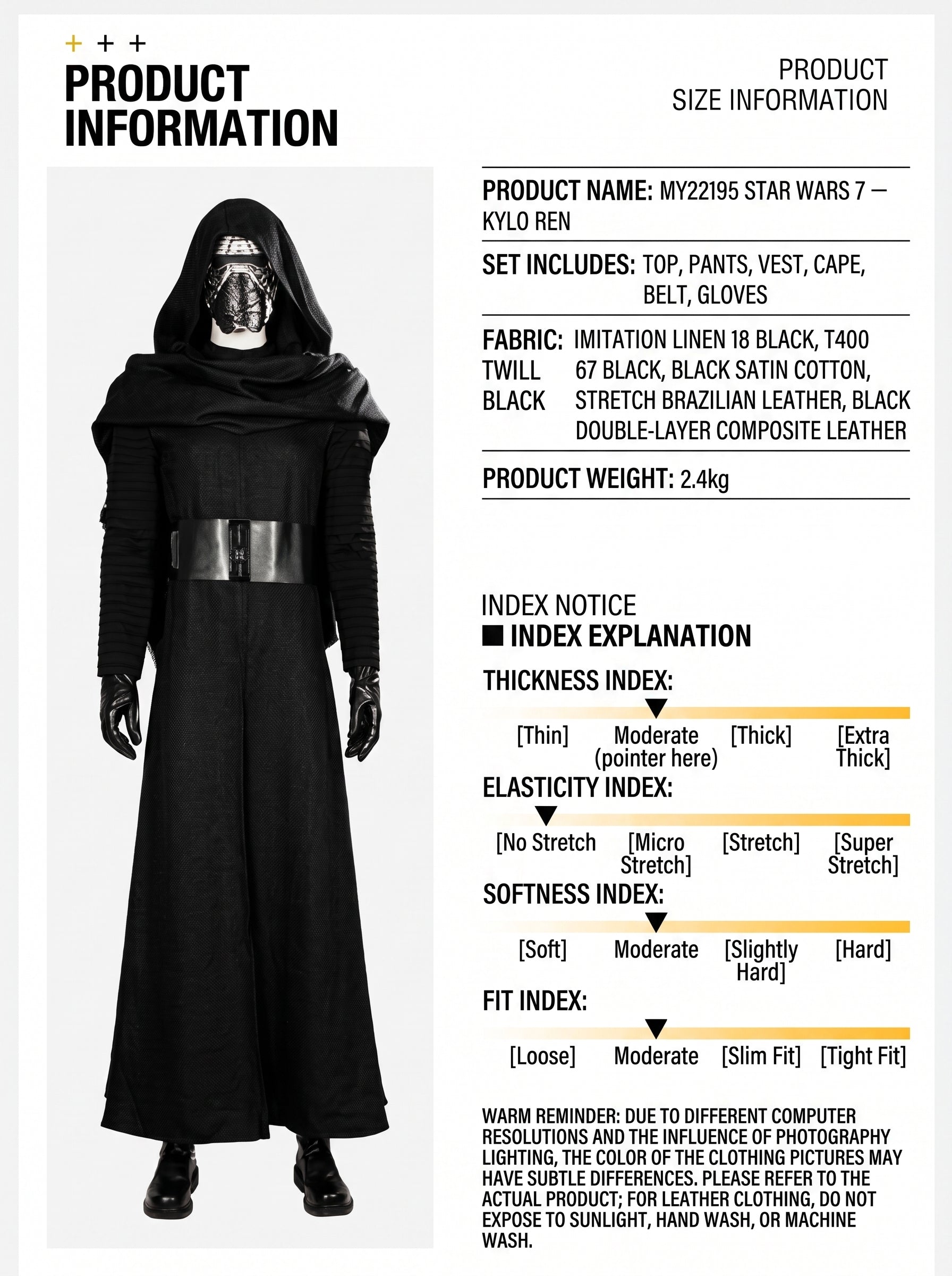 Star Wars: The Force Awakens Kylo Ren Cosplay Costume Full Set