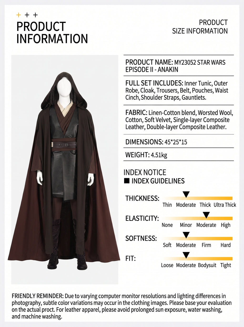 Anakin Skywalker Star Wars Episode II Cosplay Costume Full Set