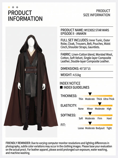Anakin Skywalker Star Wars Episode II Cosplay Costume Full Set