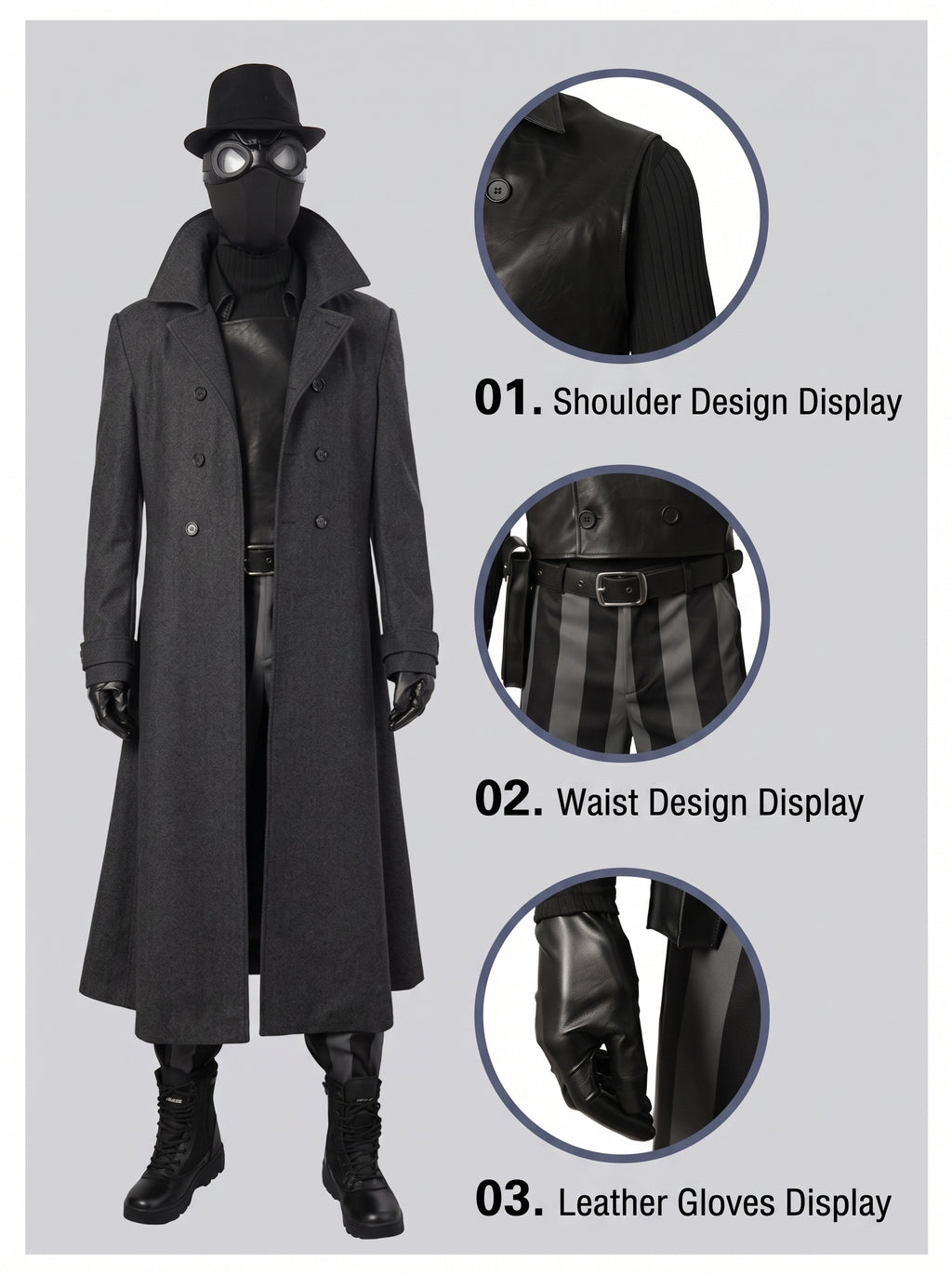 Spider-Man: Into the Spider-Verse Spider-Man Noir Cosplay Costume Full Set