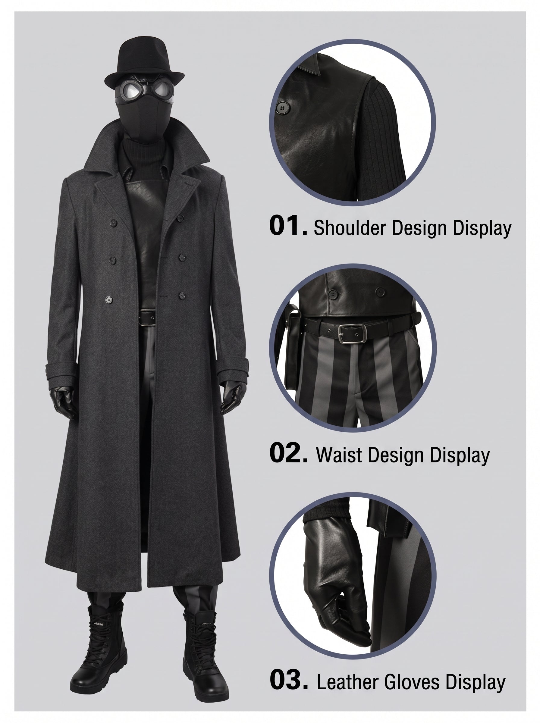 Spider-Man: Into the Spider-Verse Spider-Man Noir Cosplay Costume Full Set
