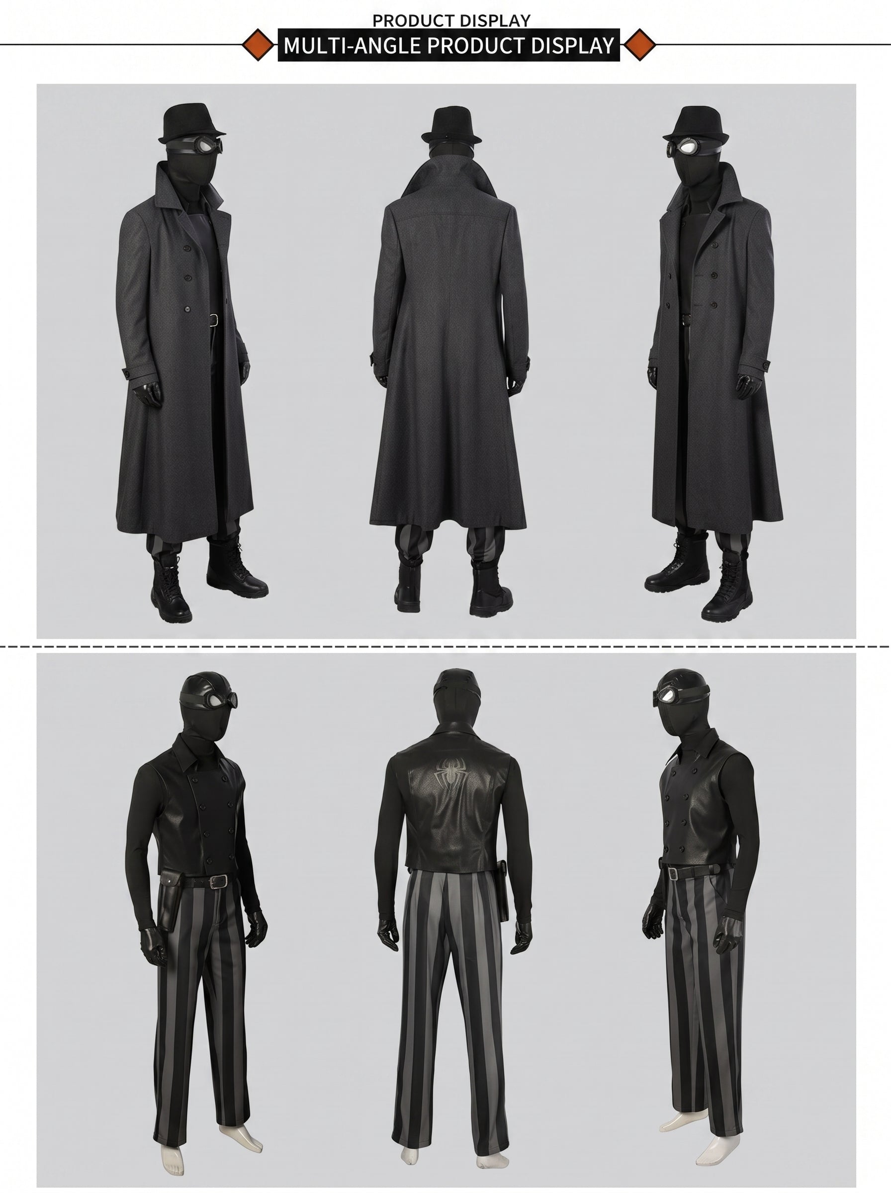 Spider-Man: Into the Spider-Verse Spider-Man Noir Cosplay Costume Full Set