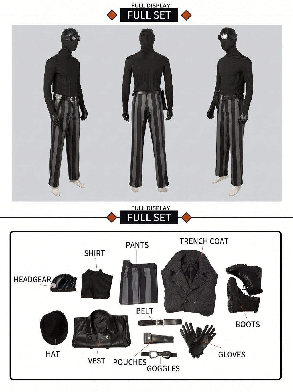 Spider-Man: Into the Spider-Verse Spider-Man Noir Cosplay Costume Full Set