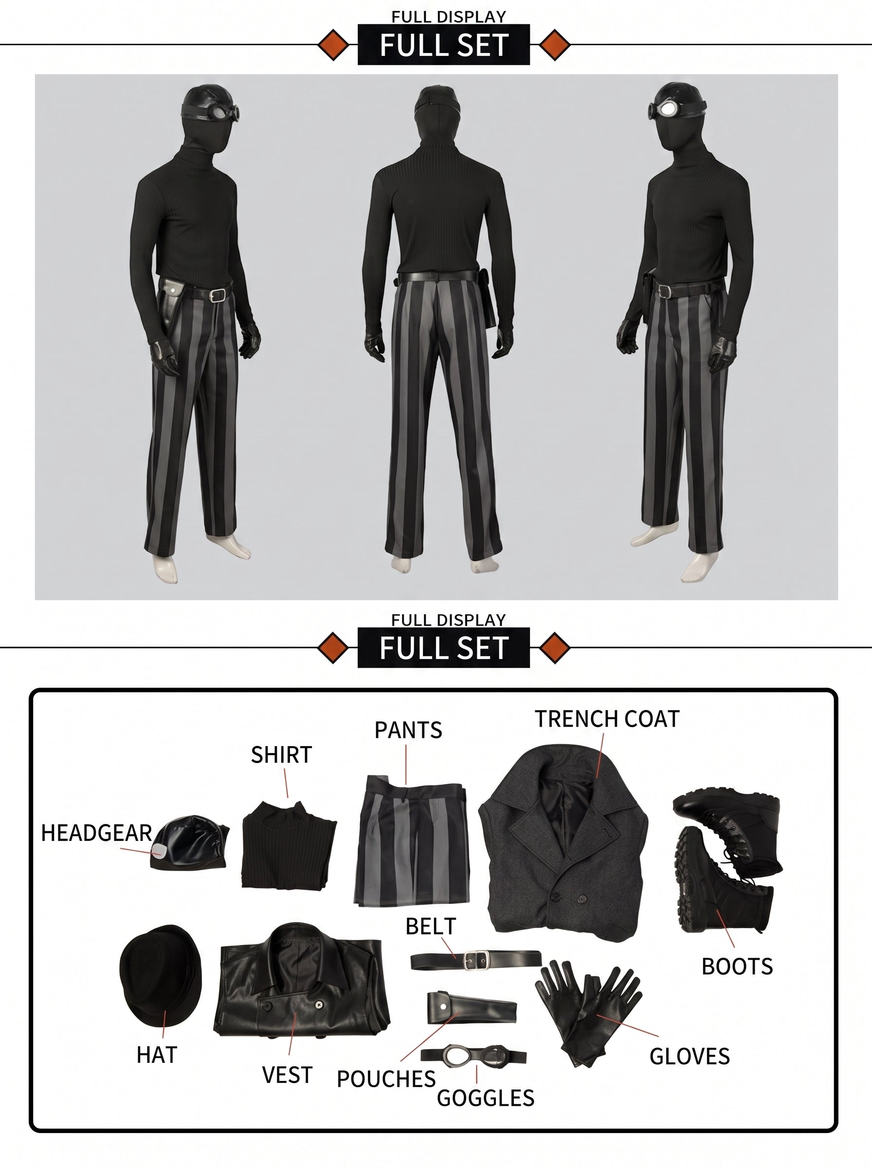 Spider-Man: Into the Spider-Verse Spider-Man Noir Cosplay Costume Full Set