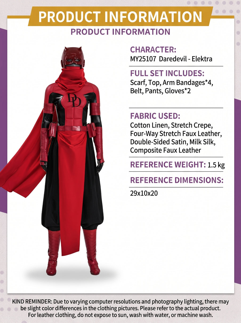 Female Daredevil Elektra Cosplay Costume Premium Red Suit | Handmade Halloween Outfit