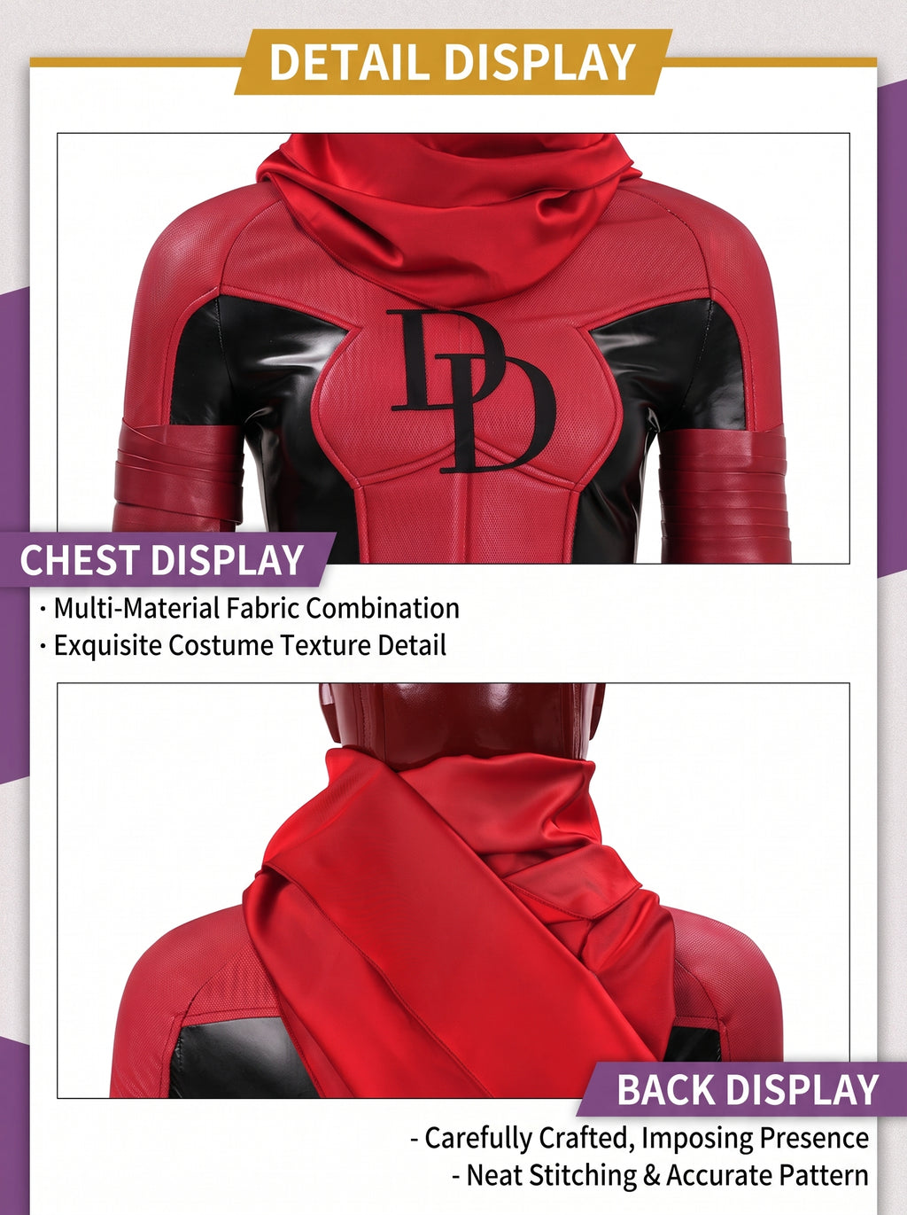 Female Daredevil Elektra Cosplay Costume Premium Red Suit | Handmade Halloween Outfit