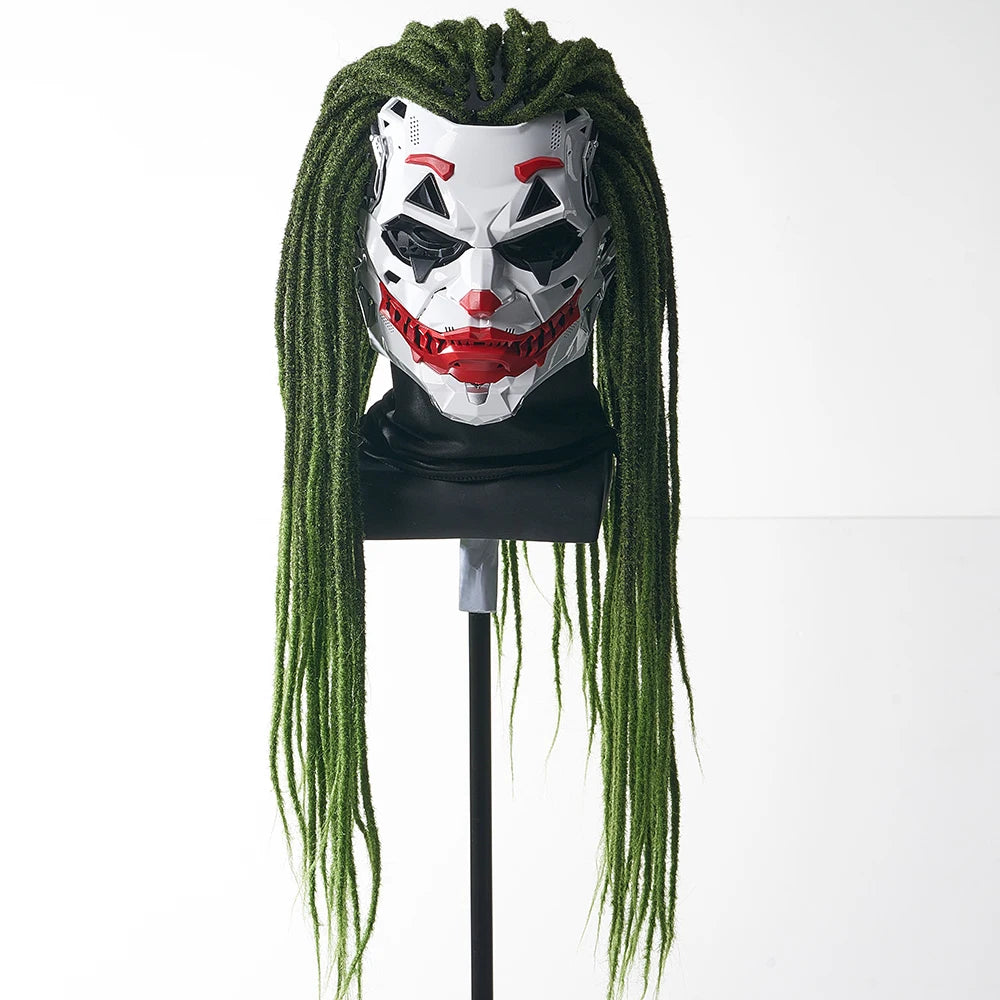 Futuristic Joker Villain Mask with Green Dreadlocks | Sci-Fi Clown Cosplay Mask