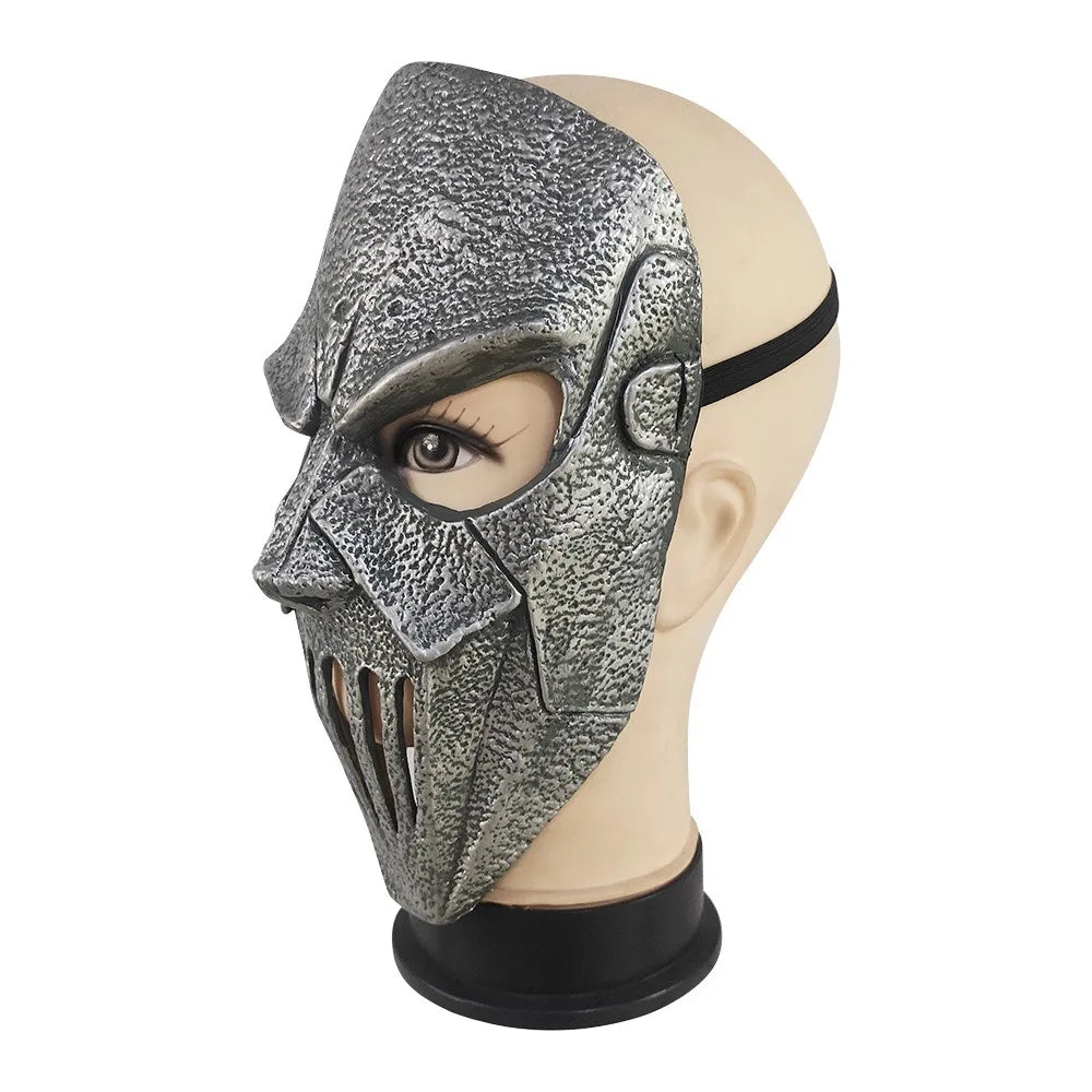 Metal Warrior Skull Mask with Long Hair | Silver Rib-Cage Horror Mask