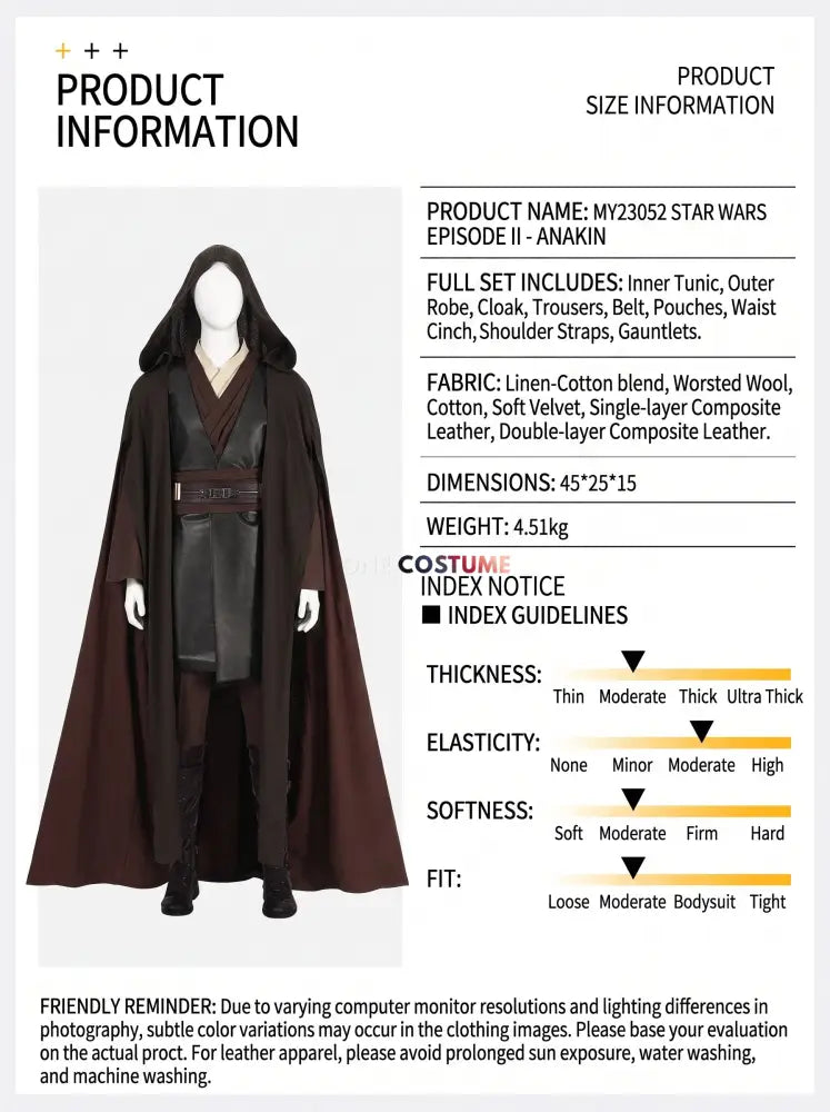 Anakin Skywalker Star Wars Episode II Cosplay Costume Full Set - Cosplay Costume